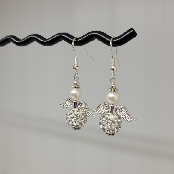 Sterling Silver Sparkly Angel Earrings - Picture 6 of 7